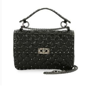 Valentino Black Rock Stud Spike Medium Chain Bag